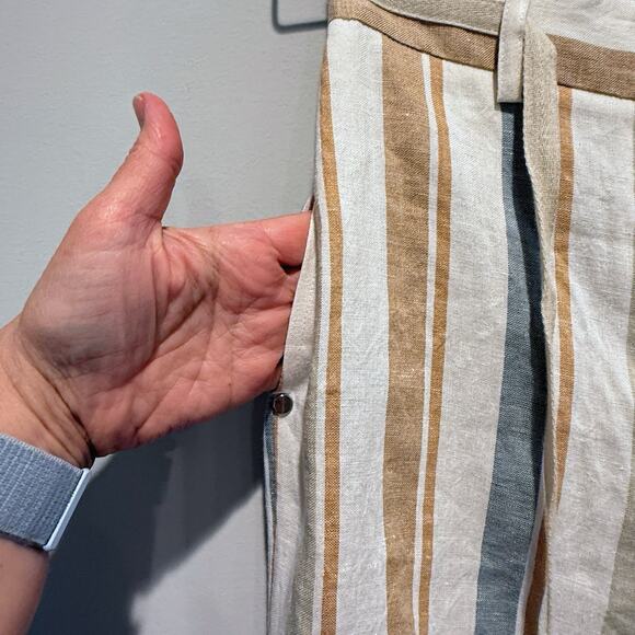 Lafayette 148 New York Columbus Linen Wide Leg Striped Pant Drawstring XS NEW - Picture 15 of 16